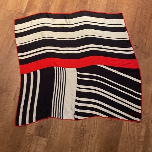 Adriana Valentina Red, navy blue, white square scarf. - Picture 3 of 3